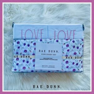 Rae Dunn Valentine’s Pink & Purple Love Flower King 4-Piece Sheet Set